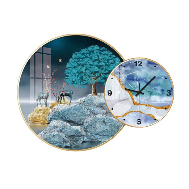 Juego de reloj de pared con pintura de pared de cerámica, relojes colgantes de arte de pared, decoración moderna de lujo de alta gama for sala de estar, dormitorio, hoteles, restaurantes