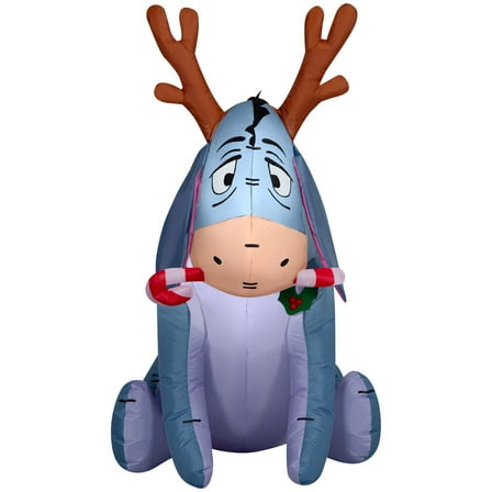 Gemmy Christmas Airblown Inflatable Outdoor Eeyore w/Candy Cane Disney , 4 ft Tall, Multicolored