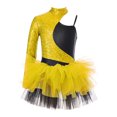 thumbnail image 3 of TTAO Kids Girls Sequins Ballet Jazz Latin Dance Dress Oblique Shoulder Gymnastics Leotards Tutu Skirt Gold 12, 3 of 7