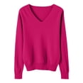 thumbnail image 6 of ManxiVoo V Neck Lightweight Sweater for Women Soft Knitted Pullover Long Sleeve Loose Fit Layering Staple Everyday Casual Top S Size Hot Pink, 6 of 6