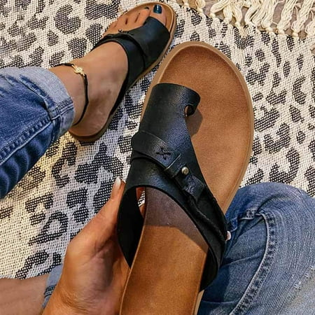 

Hvyesh Sandals For Women Comfort Bunion Corrector Flat Shoes Orthopedic Toe Ring Slides Flip Flops