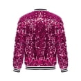thumbnail image 4 of Xnihocha Kids Girls Sequin Bomber Jacket Sparkly Glitter Long Sleeve Baseball Jackets Hip Hop Jazz Dance Hot Pink 10, 4 of 7