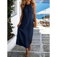 thumbnail image 6 of Womens Blue Halter Maxi Dress Summer Casual Side Slit Sleeveless Long Gown, 6 of 7
