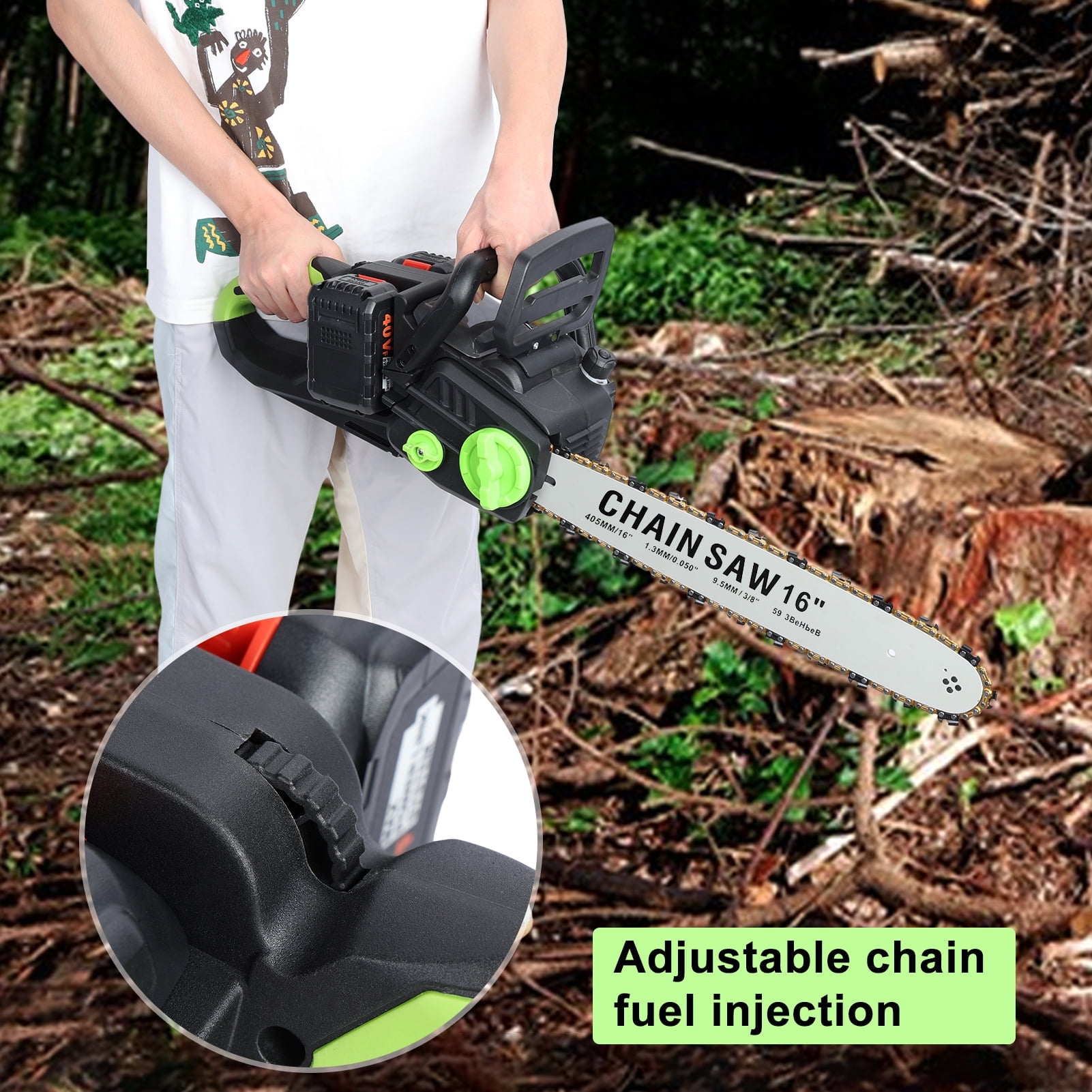 Fompes 16-Inch Brushless Chainsaw, Cordless Battery Powered Chain Saw with 2 x 4Ah Batteries, Ideal for for Tree Felling, Pruning, Logging and Firewood