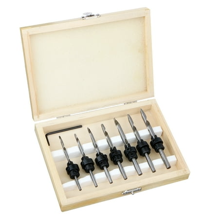 Drill Stop Collar - 22-Pack Countersink Drill Bits Tapered Stop Collar Wood Pilot Hole Screw Kit - Tool Accessories Drill Bits -7pcs x Tapered drill bits size(1/8