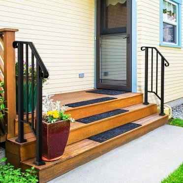 UBesGoo 1-2 Step Picket Wrought lron Handrail Black w/ Installation Kit