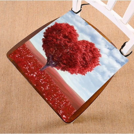 

YKCG Valentine Heart Shaped Pink Love Tree Red Flower Blue Sky Seat Cushion Chair Cushion Floor Cushion Twin Sides 16x16 inches