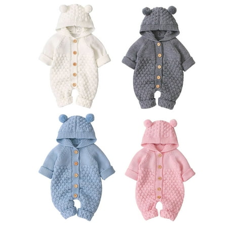

Newborn Winter Outfits Knitted Sweater Romper Boys Girls Hooded Jumpsuit Clothes