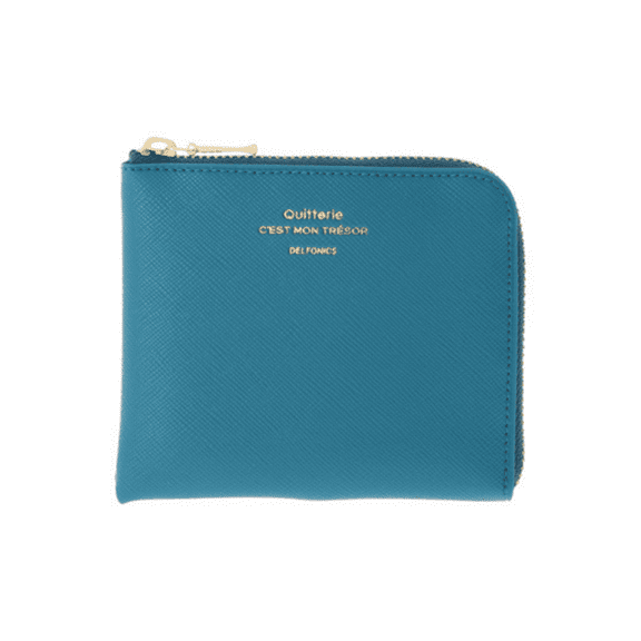 Delfonics Quitterie Half Zip Card Case: 4.3 in. x 3.8 in. (Turquoise Blue)