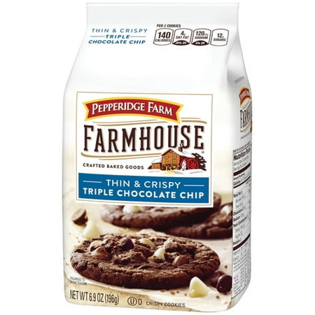 (2 Pack) Pepperidge Farm Farmhouse Thin & Crispy Triple Chocolate Chip Cookies, 6.9 oz. (Best Crispy Chocolate Chip Cookies)