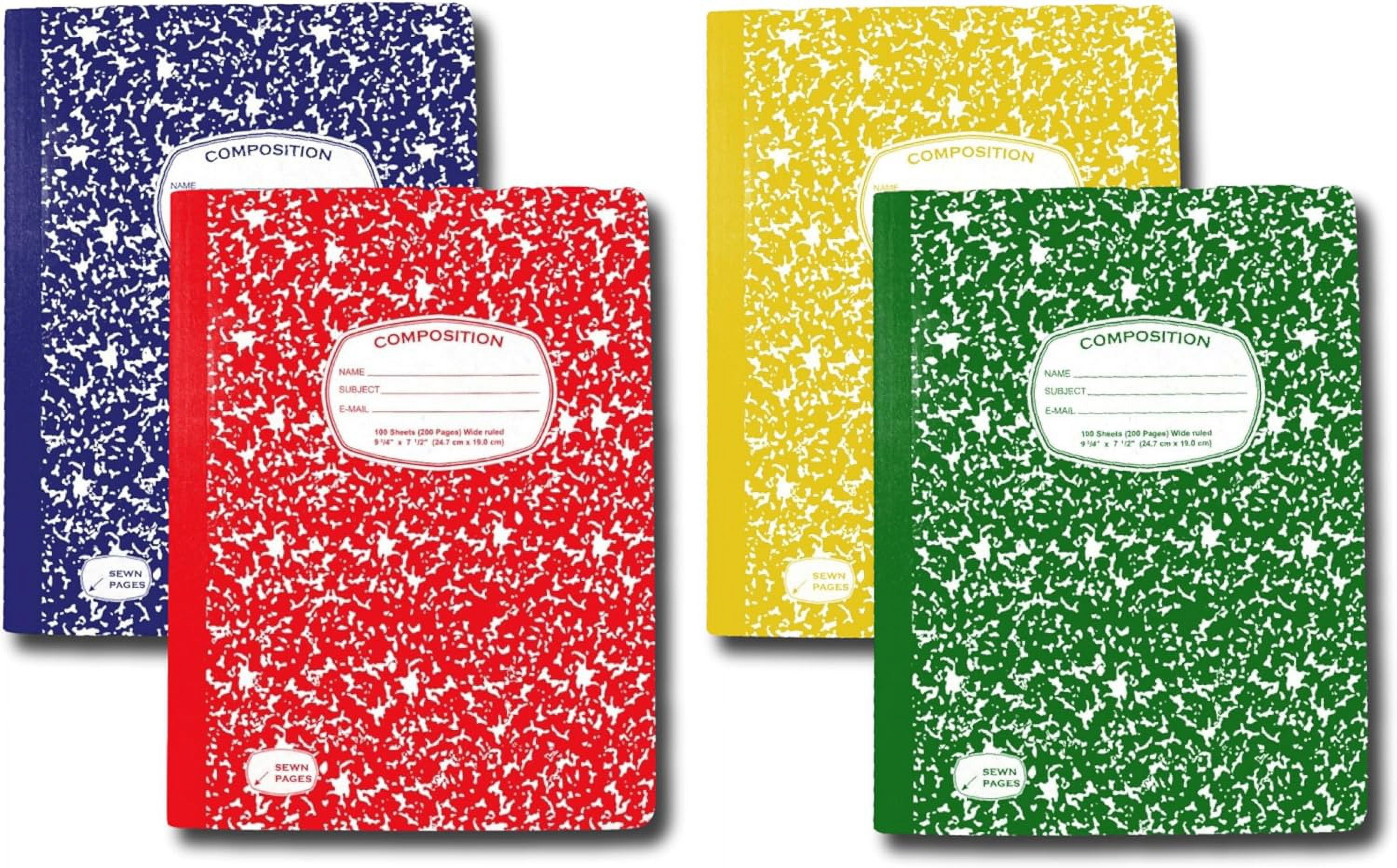 AUKSales Composition Notebook 9-3/4" x 7-1/2", College Ruled | Case Pack of 48 | Black Marble Cover 100 Sheets | Ideal for bulk buyers, retailers and wholesalers | Multicolor