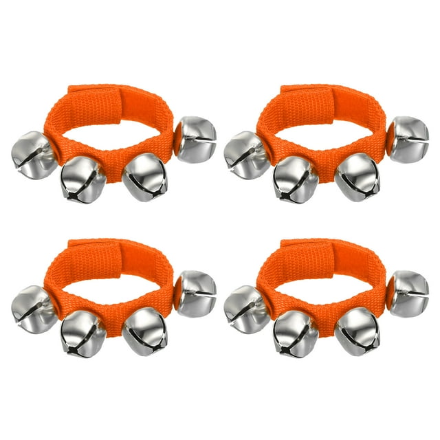 Unique Bargains 4 Pcs Clochettes de Poignet, Clochettes à Grelots Clochettes de Cheville Instruments de Percussion Rythme Musical pour Fête Noël, Orange
