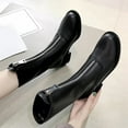 thumbnail image 5 of Bnwani Women Boots Ankle Retro Fall Fashion Toe Zipper Flat Mid-Calf Fleece Elastic Retro Boot Black Size 4.5, 5 of 9