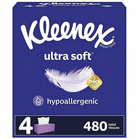 Kleenex Ultra Soft Facial Tissues Flat Boxes 3 Ply, 4 ct