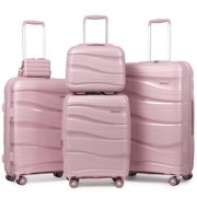 5 Piece Luggage Set PP Hardside Spinner Luggage - (Expandable Carry-On Suitcase20")(24" 28")-Rose Gold