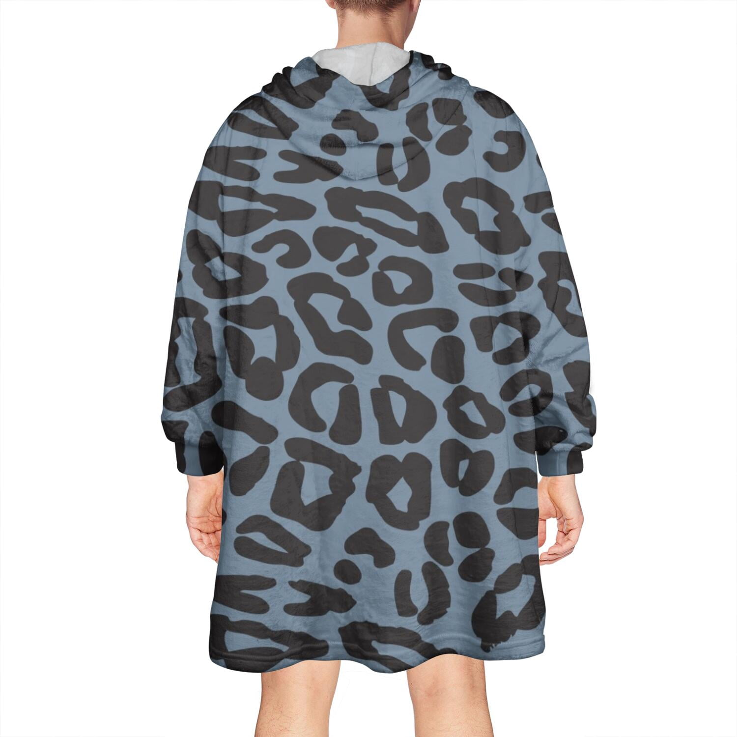 Black Leopard Pattern Wearable Oversized Blanket,Wearable Blanket Hoodie for Adults,Cozy Hooded Blankets with Super Pockets,Super Warm Fuzzy Pullover for Women & Men