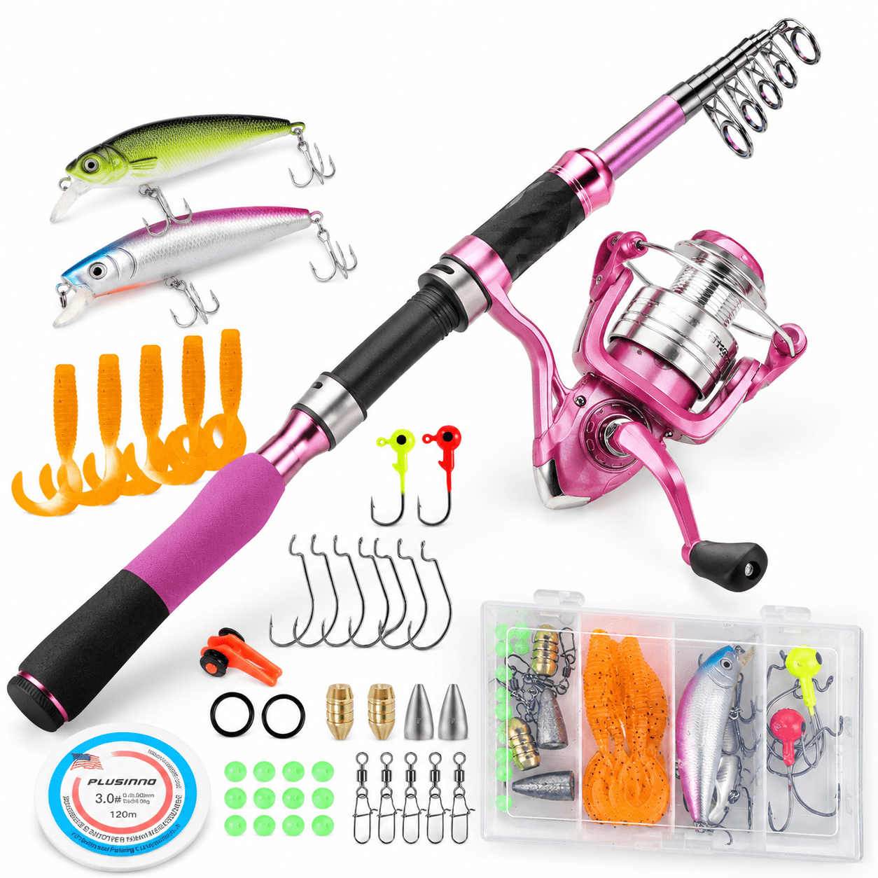Fishing Rod And Reelbos Gear Gifts For Women With Spinning Lures Line Pink Ladies Telescopic Pole Kit Designed Adults By