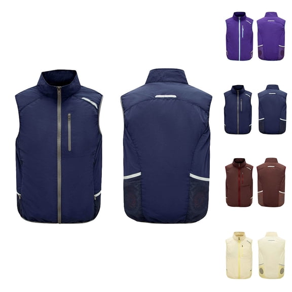 Men's Stand Collar Air Conditioning Jacket Nylon Spandex Sleeveless Vest Breathable Quick Dry Lightweight for Hiking Fishing Travel Workout Outdoor | Zenithor,Beige L