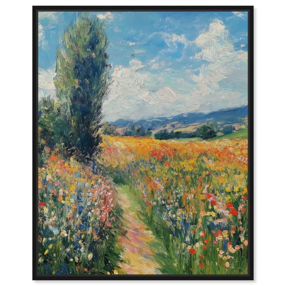 Path of Blooms Canvas Vintage Farmhouse by Art Remedy, Black Frame, 16" x 20"