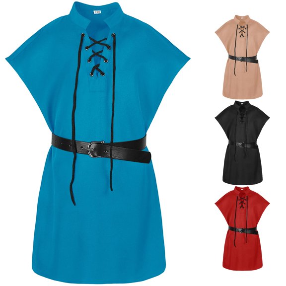 REDARER Lace Up Tunic Stand Collar Sleeveless Vintage Pullover with Adjustable Waist Belt for Halloween Renaissance Cosplay Stage Dress Up Outfit,4-5 Years