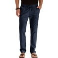 thumbnail image 1 of MAWCLOS Mens Trousers Elastic Waist Pants Drawstring Bottoms Fitted Summer Solid Color Loungewear Navy Blue M, 1 of 4