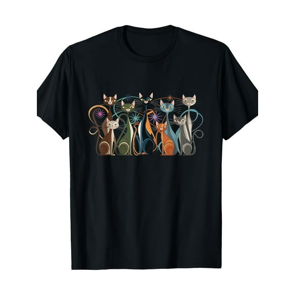 Cat Vintage Retro Mid-Century Modern Look Cats 50s 60s Style T-Shirt-220g