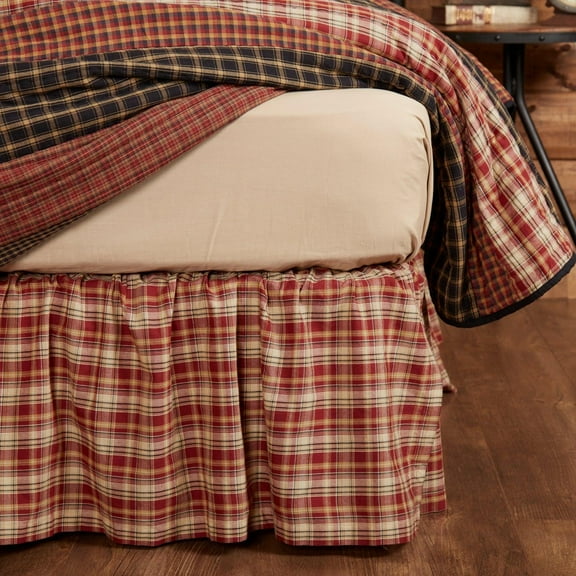 VHC VHC Brands Beckham Plaid King Bed Skirt 78x80x16 Country Rustic Bedding Accessory, Rust Red and Tan