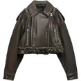 thumbnail image 2 of Hndudnff Chaqueta Corta De Primavera Y Otoño para Mujer con Cinturón, Chaqueta De Motociclismo, Chaqueta De Solapa con Cremallera, 2 of 4