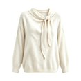 thumbnail image 4 of HCYSFG Womens Oversized Bow Tie Sweater Cowl Neck Long Sleeve Relaxed Fit Solid Color Fall Pullover Casual Everyday Wear Knit Tops, 4 of 5