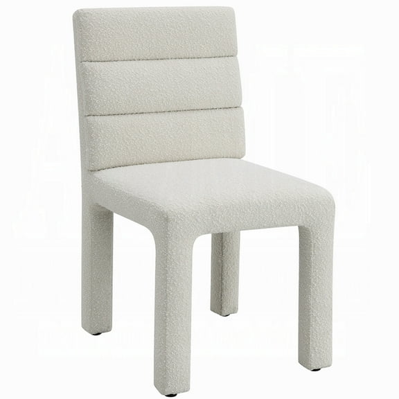 Side Dining Chair Set of 2, Plush White Boucle Seat, Tufted Backrest