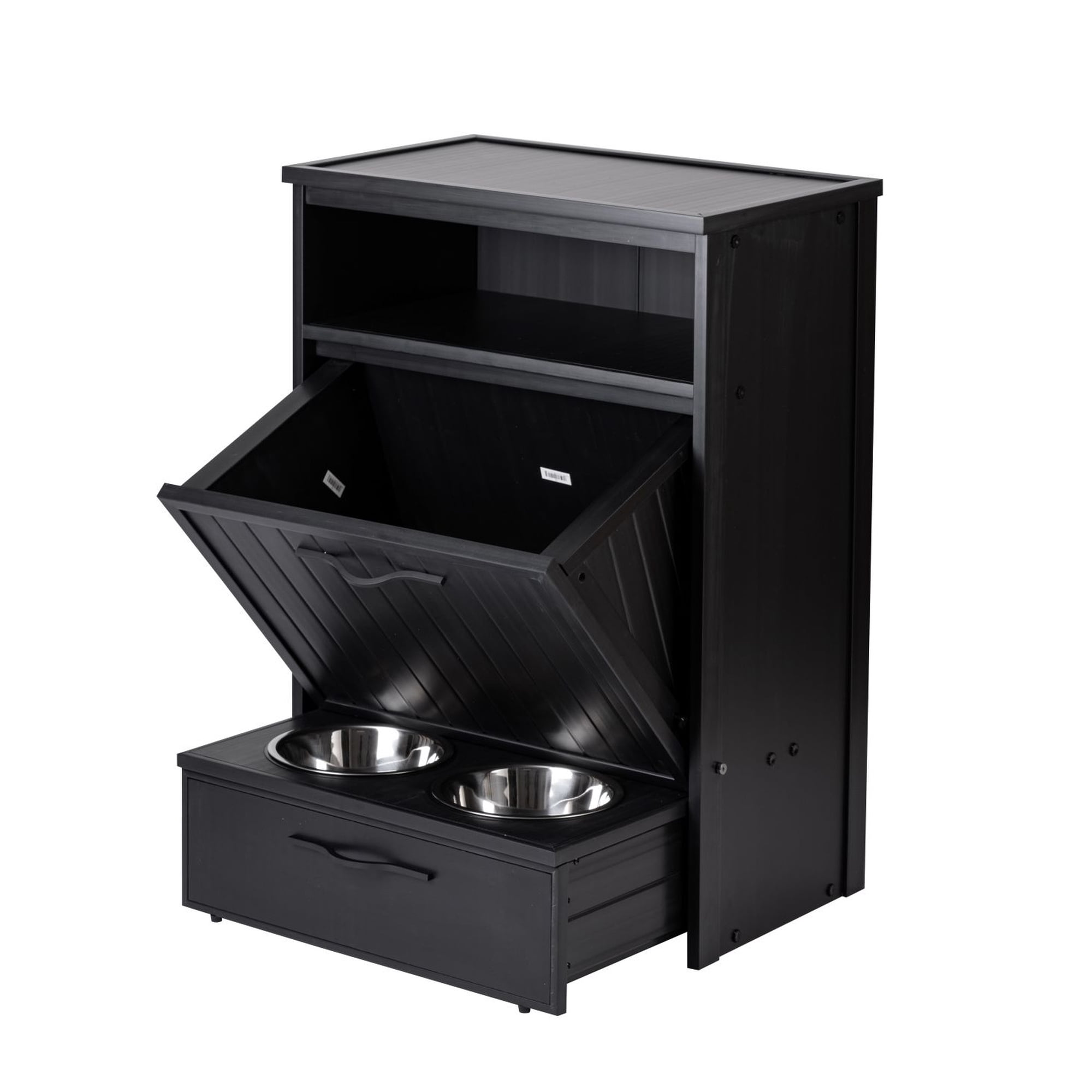 New Age Pet ECOFLEX Brea Dog Food Pantry in Black, Two 32 oz Bowl Design and Storage