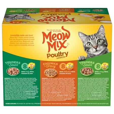 Meow Mix Poultry Selections Variety Pack Wet Cat Food, 24 Cups