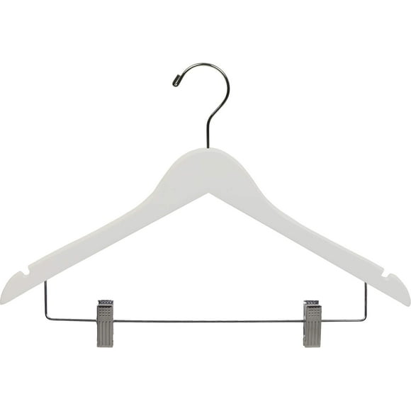 The Great American Hanger Company White Wooden Combo Hangers with Adjustable Cushion Clips, (Box of 100) Space Saving Flat 17 Inch Hanger with Chrome Swivel Hook & Notches