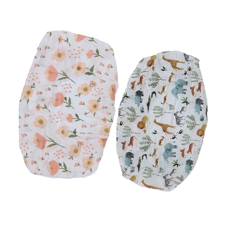 Rupoun 2-Pack Printed Cotton Yarn Baby Diaper Changing Pad Covers, Removable Breathable Infant Nursery Sheets for Newborns and Toddlers, Multicolor Woodland and Floral Design, 9 x 8 Inches
