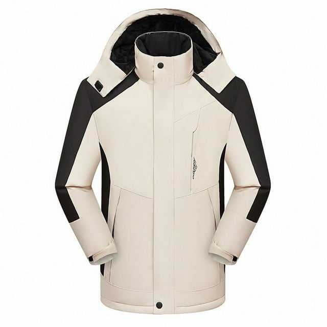LSLJS Women's Winter Detachable Cap and Windproof Thickened Fleece Outdoor Sports Warm Jacket( Beige, XXXXL)