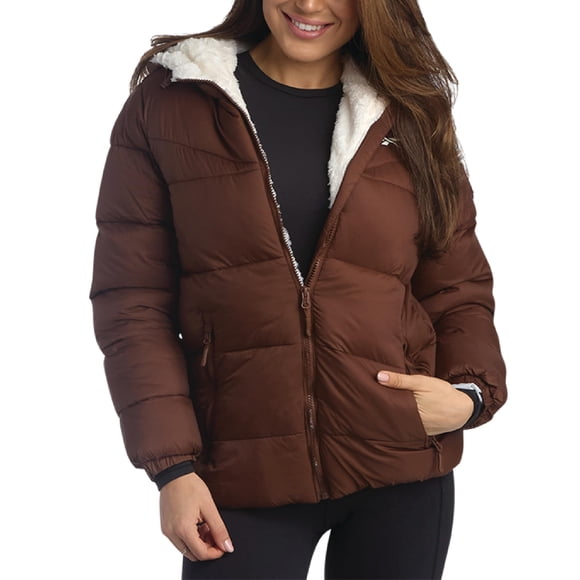 Chaqueta puffer acolchada Reebok para mujer, talla mediana, color cognac