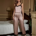 thumbnail image 5 of Besolor Women's Satin Pajama Sets 2 Piece Lace V Neck Sleeveless Cami Tops and Pants Outfits Sleepwear Pjs Beige, 5 of 6