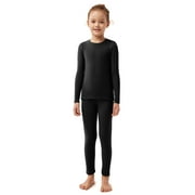 SIORO Thermal Underwear for Girls Double Fleece Warm Long Johns Ultra Soft Base Layer Set, Year 10, Black