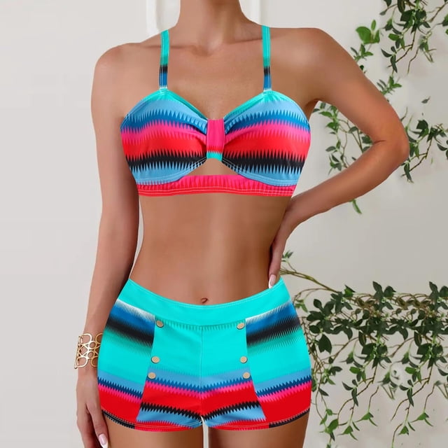Traje de baño tankini de verano para mujer, talla grande, estampado, bikini dividido, traje de baño de dos piezas para mujer, trajes de baño tankini para mujer, traje de baño de 2 piezas para mujer, t