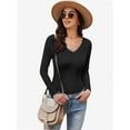 thumbnail image 3 of Womens V Neck Long Sleeve T Shirt Fitted Top for Women Low Cut Tight Shirts Going Out Casual Basic Fall Clothes, 3 of 6