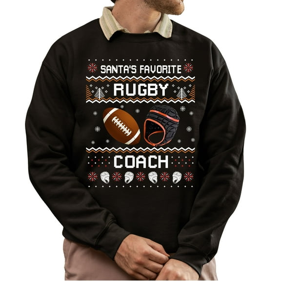 Christmas Sweatshirt, Santa's Favorite Rugby Coach Christmas Sweatshirt, Ugly Holiday Sweatshirt, Xmas Gift for Coaches & Mentors