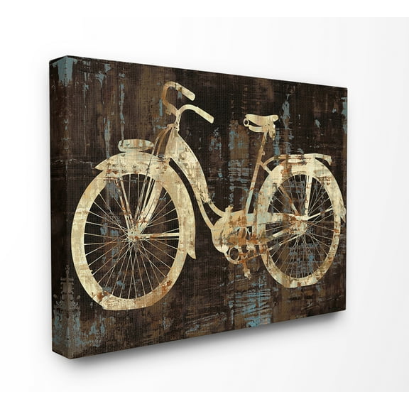 The Stupell Home Decor Collection Black Tan and Blue Distressed Bicycle Silhouette Stretched Canvas Wall Art, 16 x 1.5 x 20