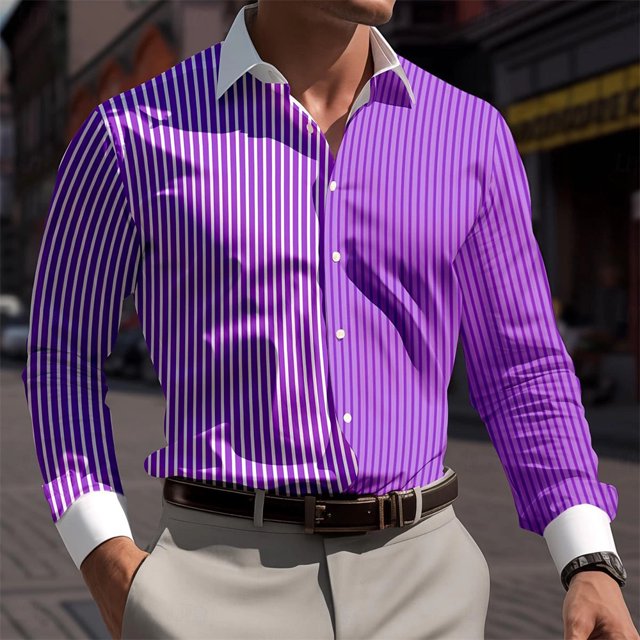 Camisa estampada con patrón de degradado geométrico para hombre, camisa de manga larga con botones de solapa, ropa de calle para hombre