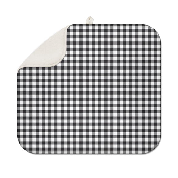 Black White Gingham Checkered Pattern Dish Drying Mat for Kitchen 1 Pack, Ultra Absorbent Microfiber Dishes Drainer Mats,16"x18"