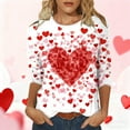thumbnail image 4 of FASHOFT 3/4 Sleeve Valentines Day Shirts for Women Love Heart Graphic T-Shirts Crewneck Short Sleeve Tops Casual Spring Tees Red L, 4 of 5