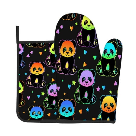 

2pcs Oven Mitts Pot Holders Colorful Rainbow Panda Kitchen Heat Resistant Hot Pads for Cooking BBQ Baking