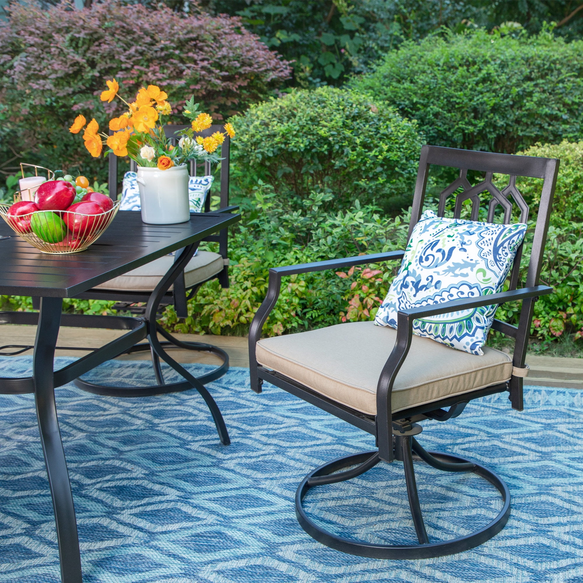 MF Studio 5-Piece Patio Dining Set Outdoor Metal Furniture with 4 Swivel Padded Chairs& 37" Square Table, Beige Cushion