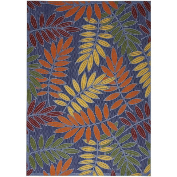 Nourison Aloha Indoor/Outdoor Navy Multicolor 5'3" x 7'5" Area Rug (5x7)