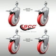 thumbnail image 2 of 5 Inch SS Red Polyurethane 12mm Threaded Stem Caster Set Total Lock Brake, 2 of 2