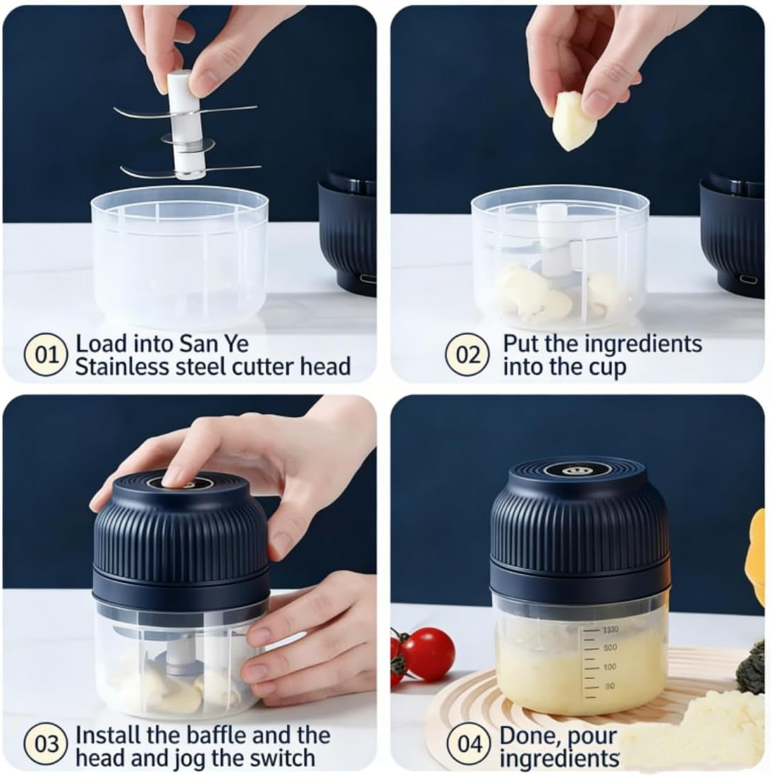 Electric Garlic Chopper, Mini Portable Veggie Chopper, USB Rechargeable,320ML Portable Cordless Mini Food Processor for Nuts Chili Onion Minced Meat and Spices